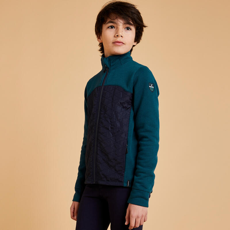 Sweat zippé équitation enfant bi-matière 500 pétrole et marine