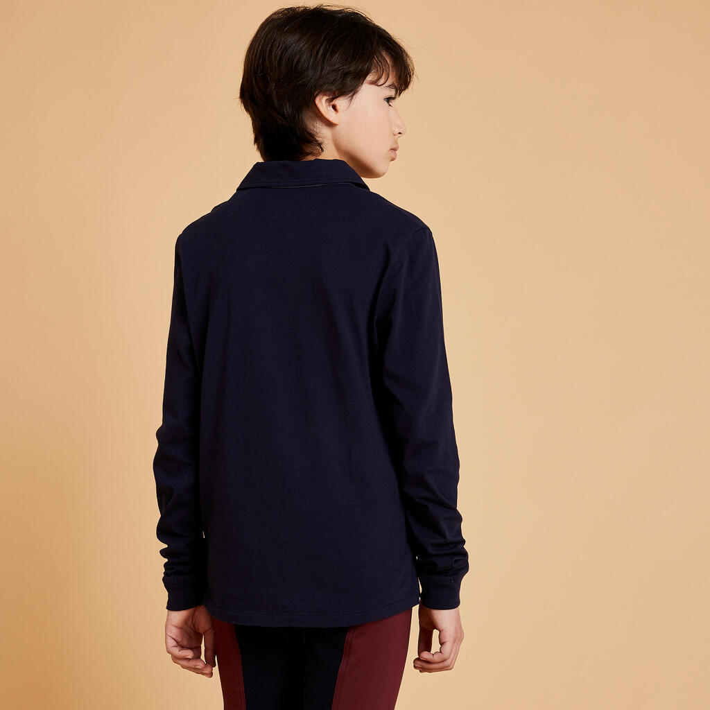 Boys' Horse Riding Long-Sleeved Polo 100 - Navy