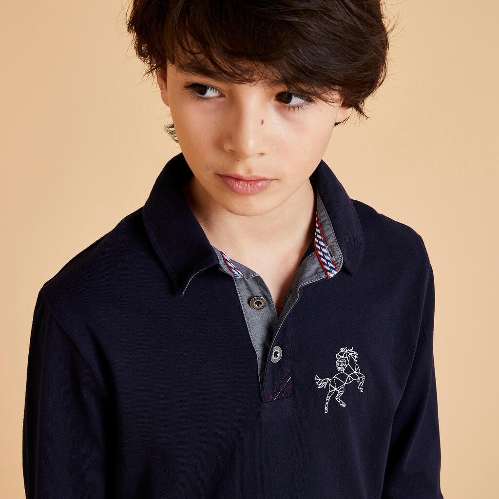 Boys' Horse Riding Long-Sleeved Polo 100 - Navy