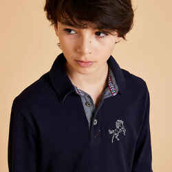 140 Boys' Horse Riding Long-Sleeved Polo Shirt - Navy