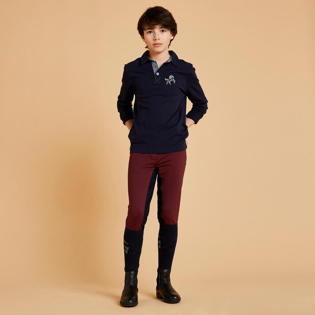 Boys' Horse Riding Long-Sleeved Polo 100 - Navy