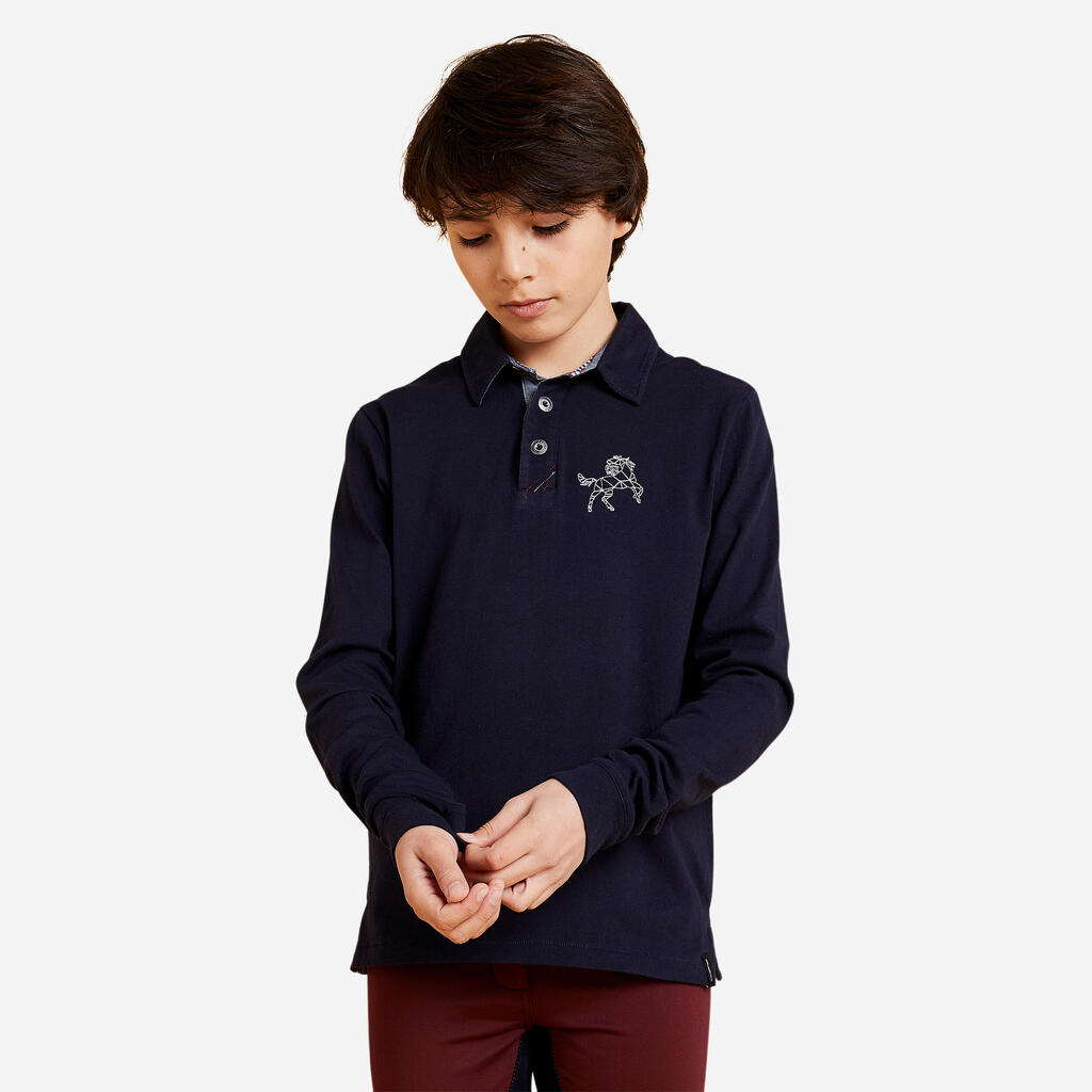 Zēnu jāšanas polo krekls “140”, tumši zils