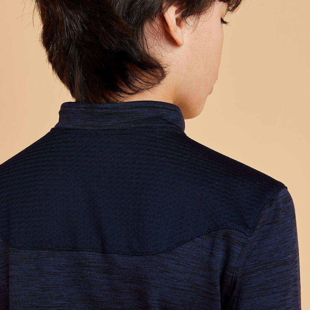 Bērnu silts garpiedurkņu jāšanas polo krekls “500”, tumši zils