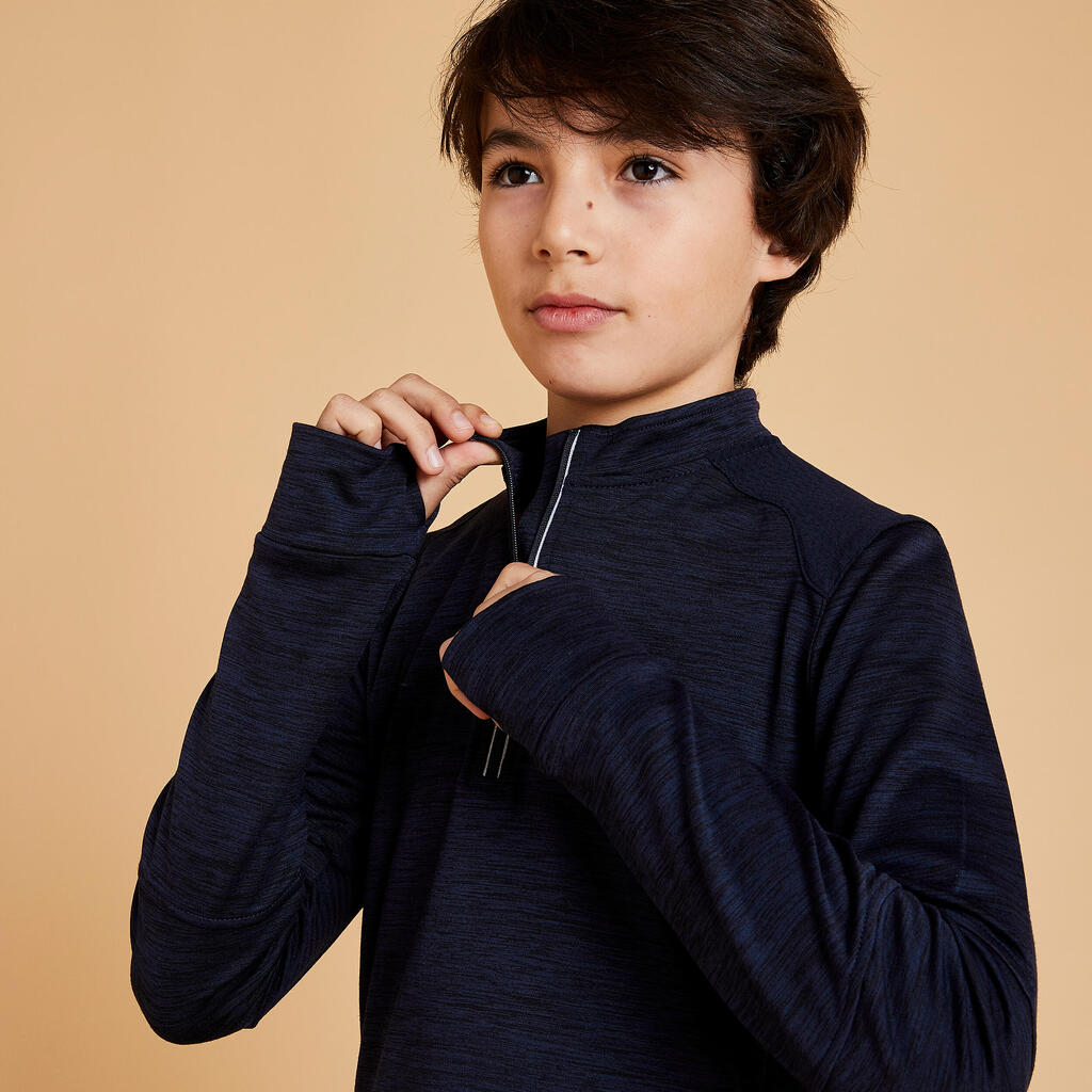 Bērnu silts garpiedurkņu jāšanas polo krekls “500”, tumši zils