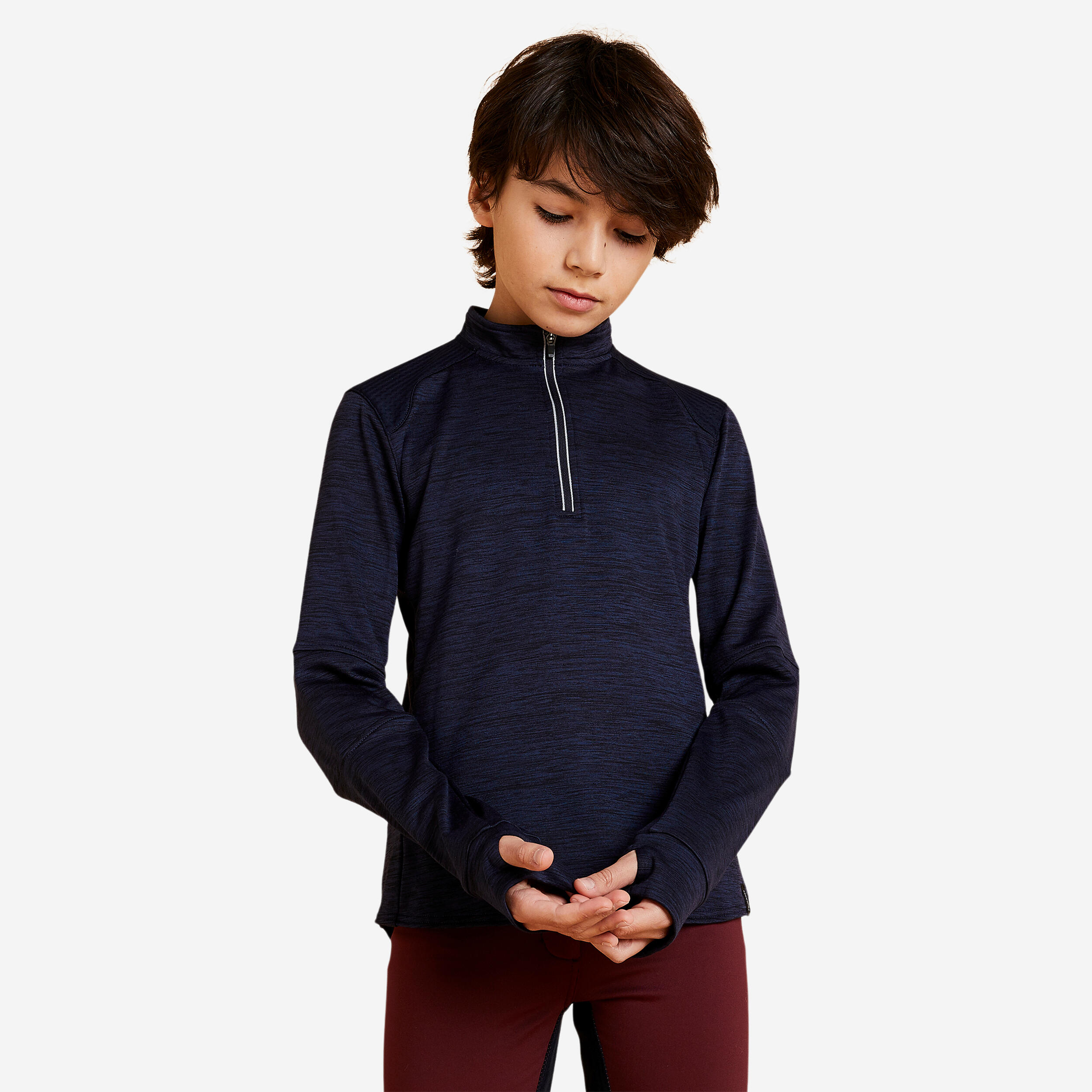 Children's warm long-sleeved riding polo - 500 navy