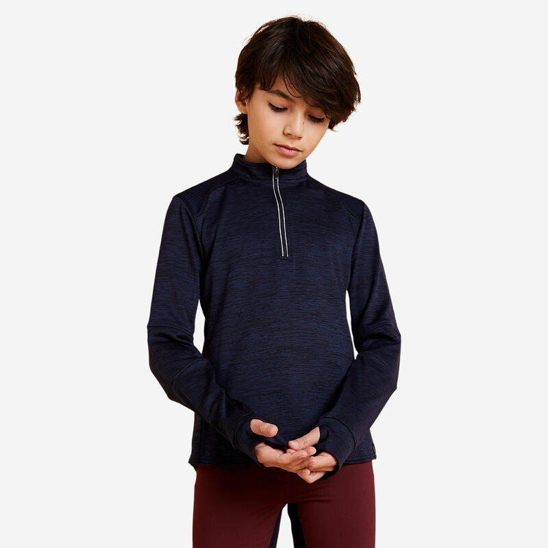 Warm poloshirt voor paardrijden kinderen 500 WARM lange mouwen bordeaux