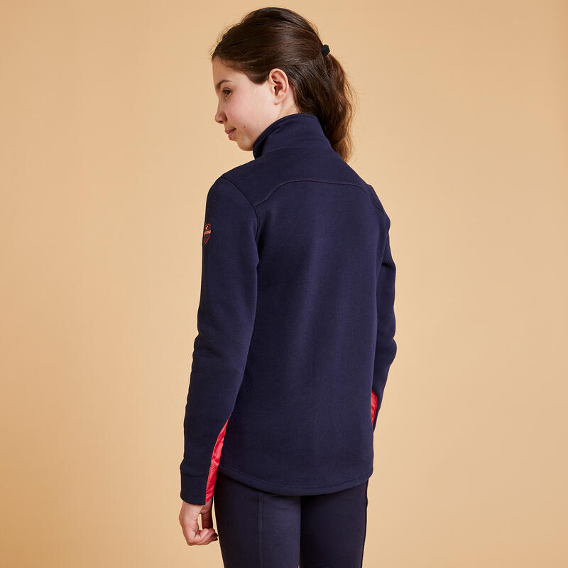 Sweat équitation bi-matière zippé Enfant - 500 marine et rose