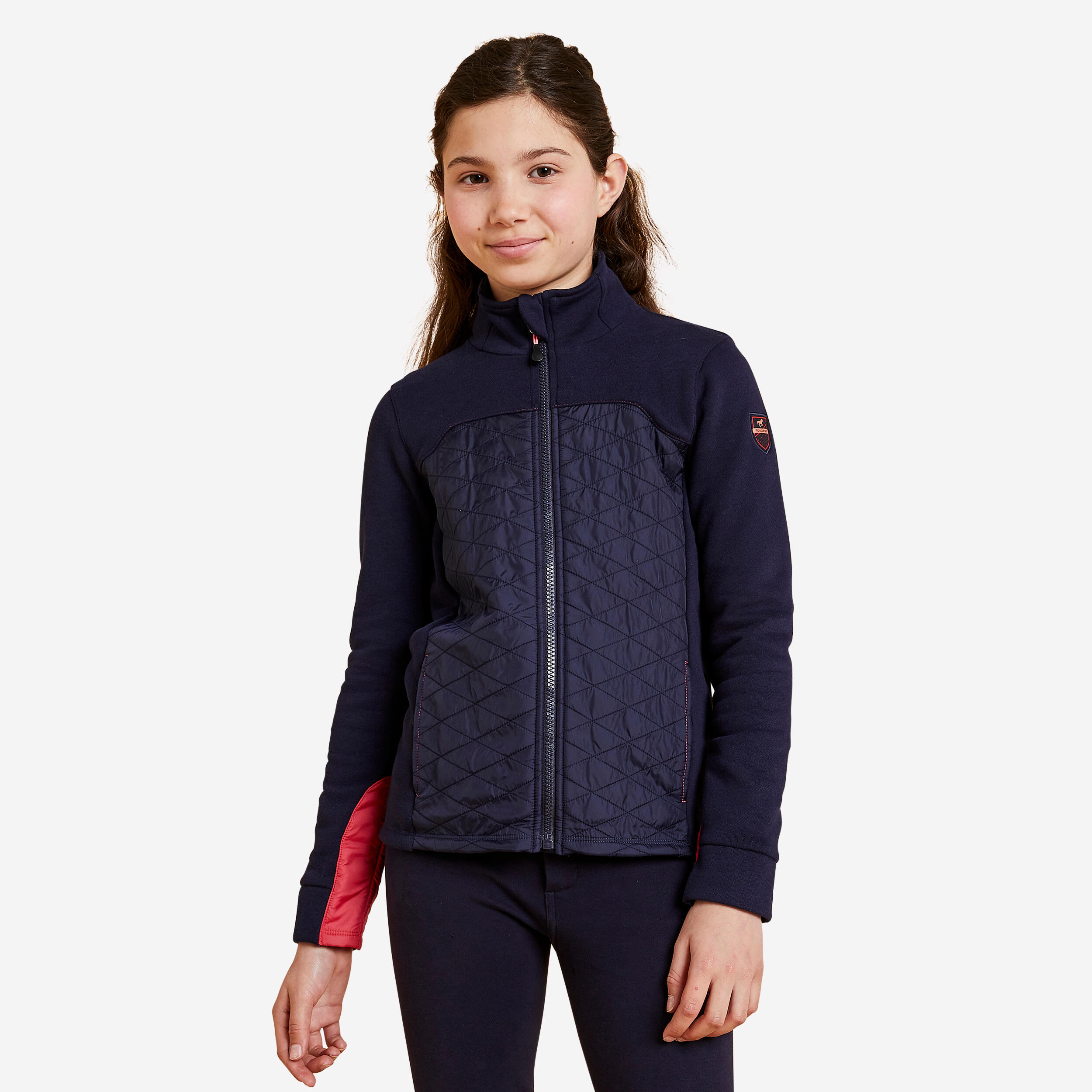 Sweat d'équitation bi-matière zippé enfant - 500 bleu/rose - FOUGANZA