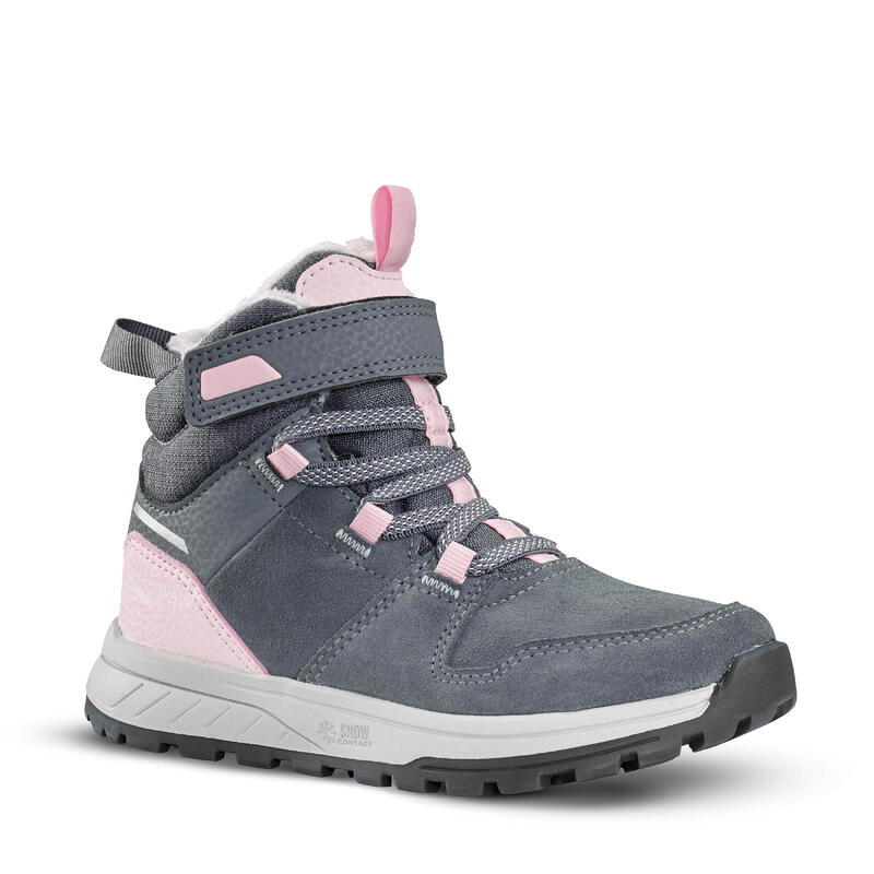 Dětské turistické nepromokavé kožené zimní boty na suchý zip SH 100 Warm