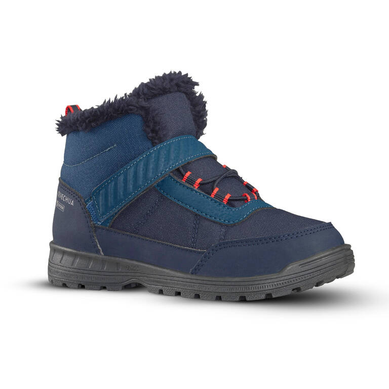 KIDS' WARM WATERPROOF HIKING BOOTS - SH100 WARM RIP-TAB - SIZE 24C - 34C