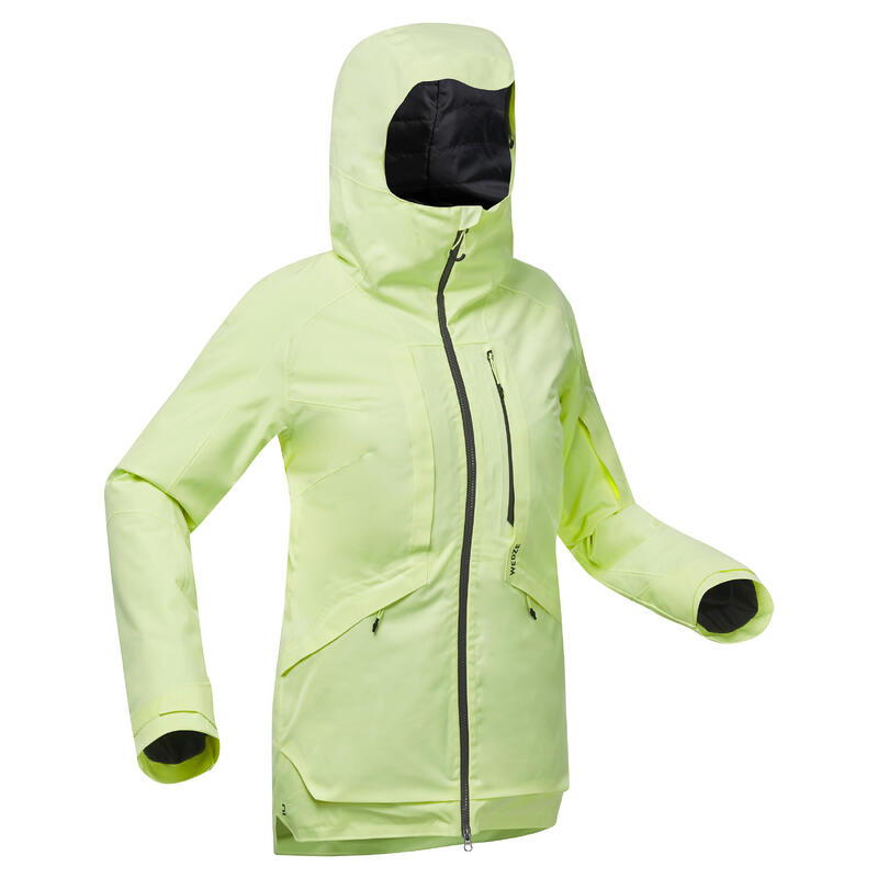 Chaqueta de esquí y nieve impermeable mujer FR100 flúor