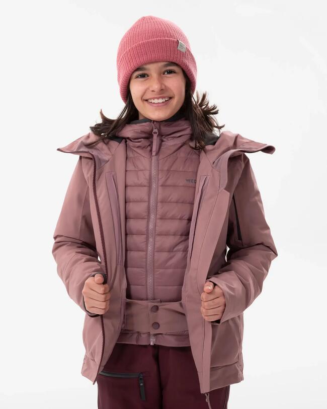 GIRLS 3-IN-1  WATERPROOF SKI JACKET FR 900 - PINK