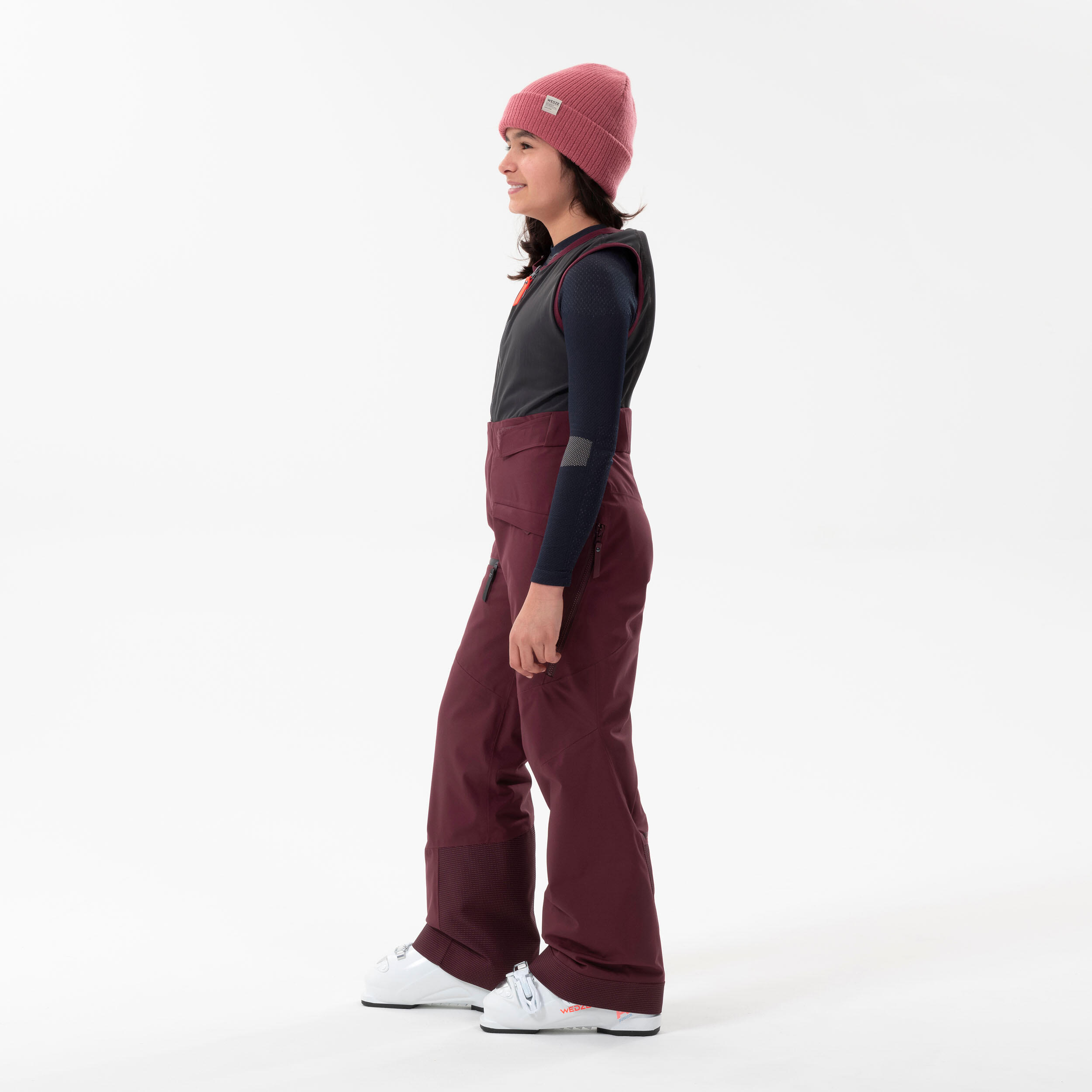 KIDS’ SKI TROUSERS WITH BACK PROTECTOR - FR900 - BURGUNDY 2/11
