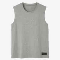 Men's Straight-Cut Crew Neck Stretchy Cotton Fitness Tank Top 500 Cosmeto - Mottled Grey