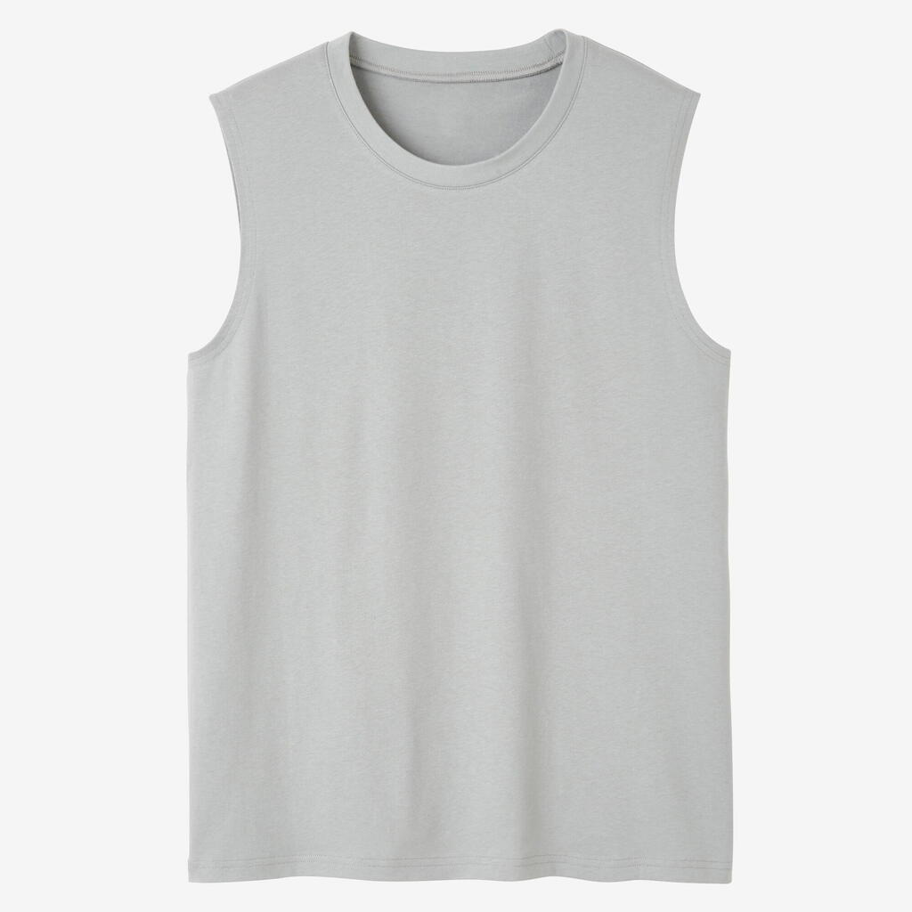 Vyriški tamprūs tiesaus kirpimo medvilniniai kūno rengybos berankoviai marškinėliai „500“, pilki