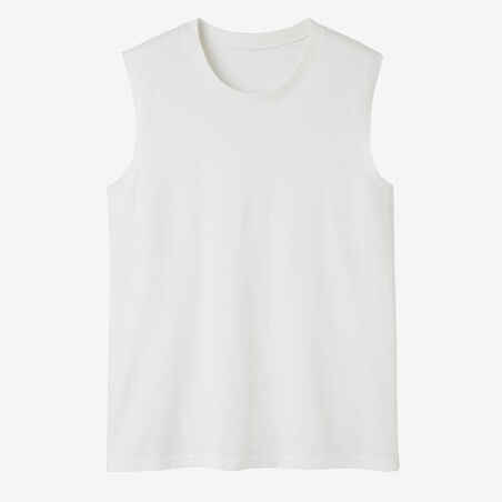 Camiseta Extensible Sin Mangas de Fitness para Hombre Domyos 500 Blanca