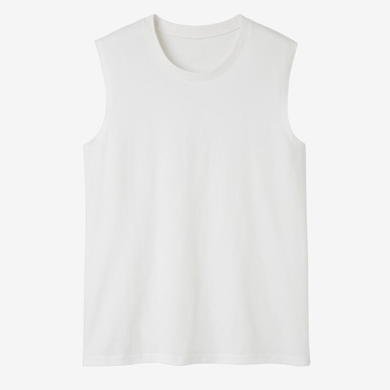 T-shirt sem Mangas Extensível de Fitness Homem 500 Branco