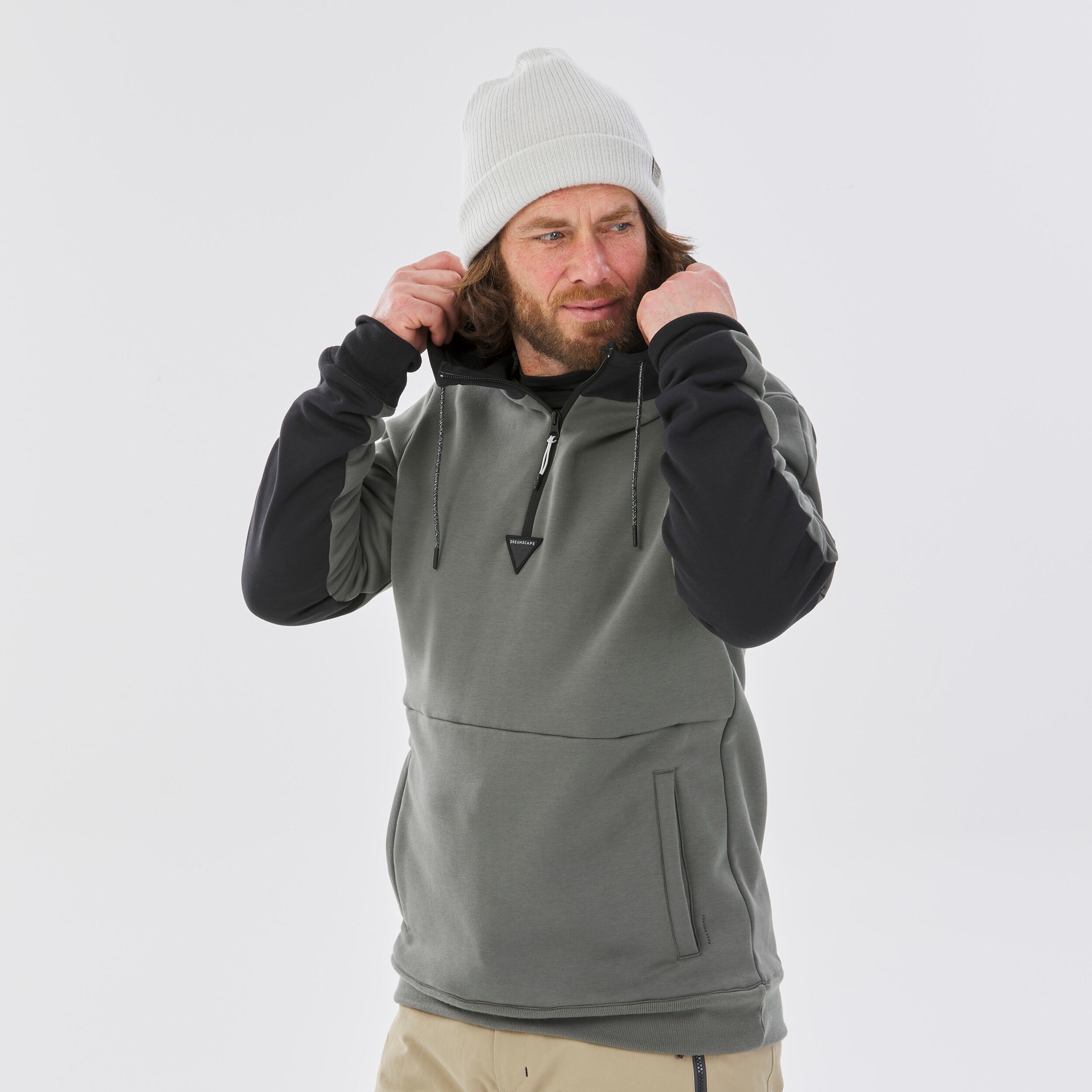 Men's Hooded Snowboard Sweatshirt - SNB HDY Khaki 7/9