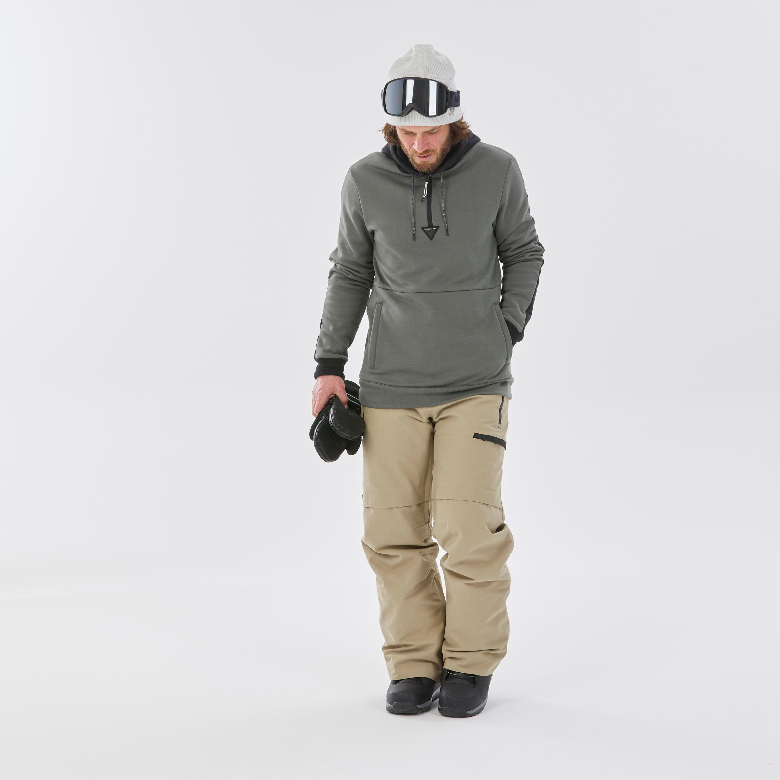 Men's Hooded Snowboard Sweatshirt - SNB HDY Khaki 4/9