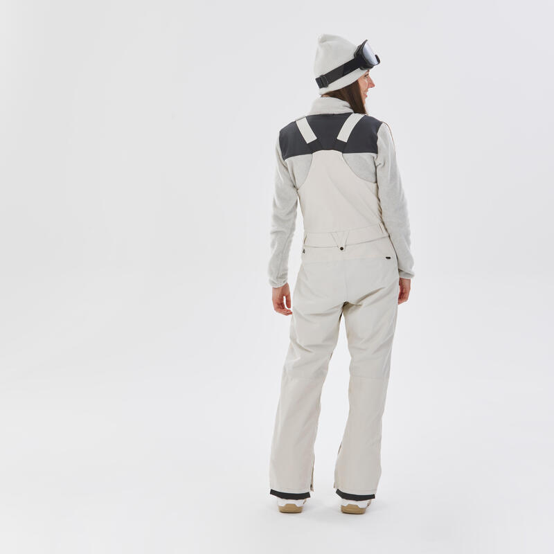 Női kantáros snowboardnadrág BIB 900, vízhatlan, bézs