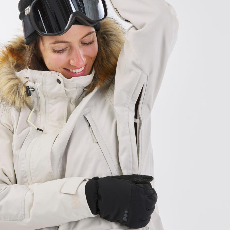 Snowboardparka voor dames SNB 500 compatibel met ZIPROTEC beige