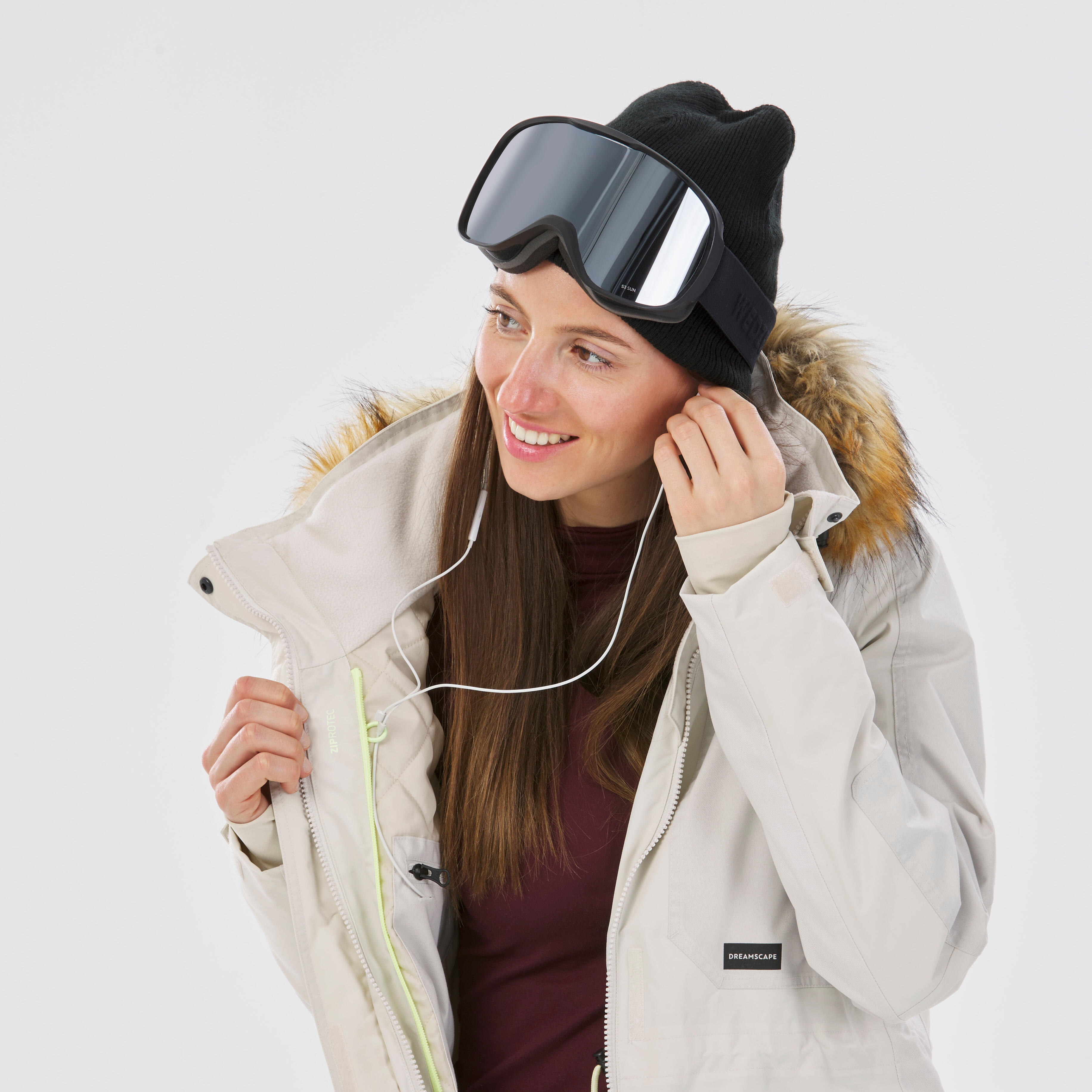 Women s Snowboard Jacket ZIPROTEC Compatible SNB 500 beige Decathlon