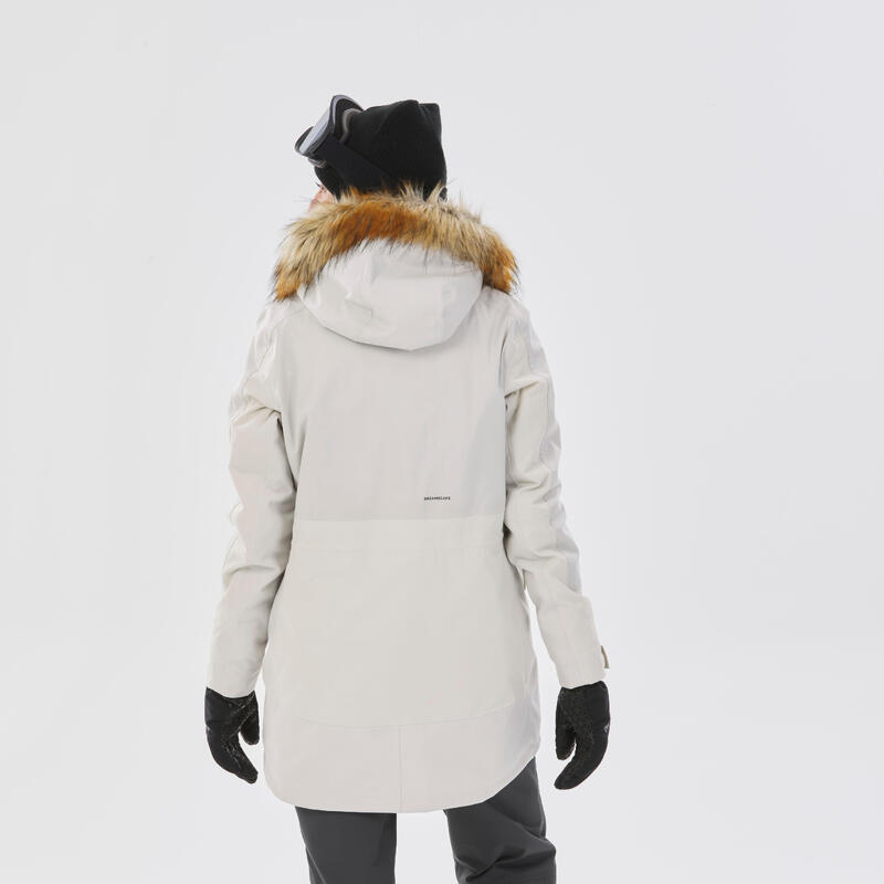 Veste de ski et snowboard chaude et résistante femme, SNB 500 beige