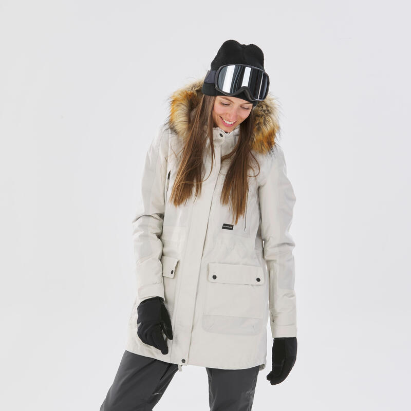 Giacca snowboard donna compatibile ZIPROTEC SNB500 beige