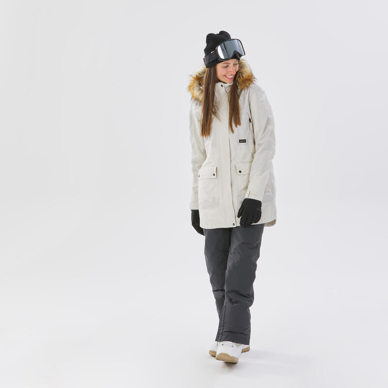 Veste de ski et snowboard chaude et résistante femme, SNB 500 beige