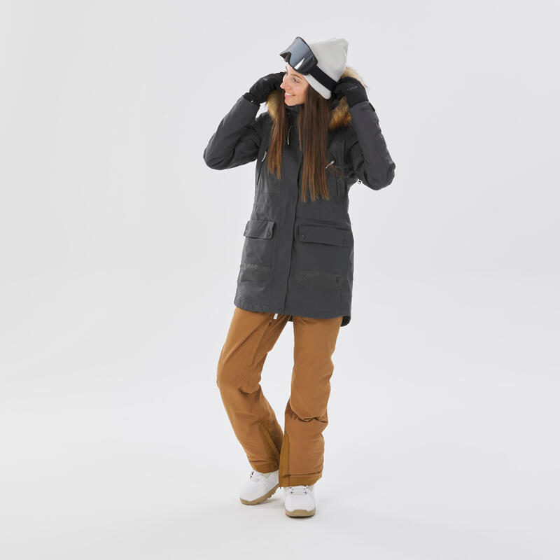 Snowboardjas voor dames SNB 500 compatibel met ZIPROTEC grijs