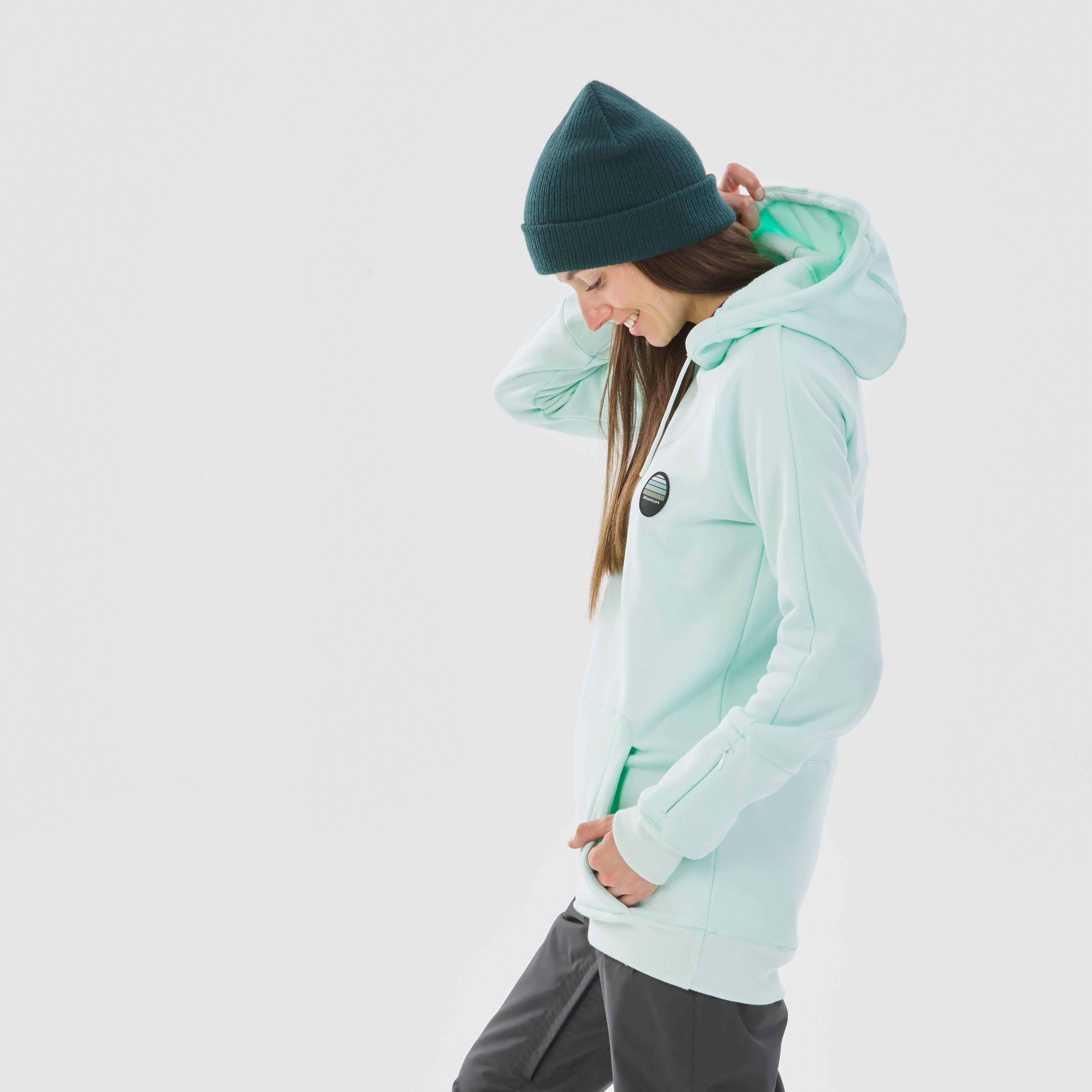 Sweat de snowboard a capuche 1 2 zip chaud et confort femme gris DREAMSCAPE Decathlon