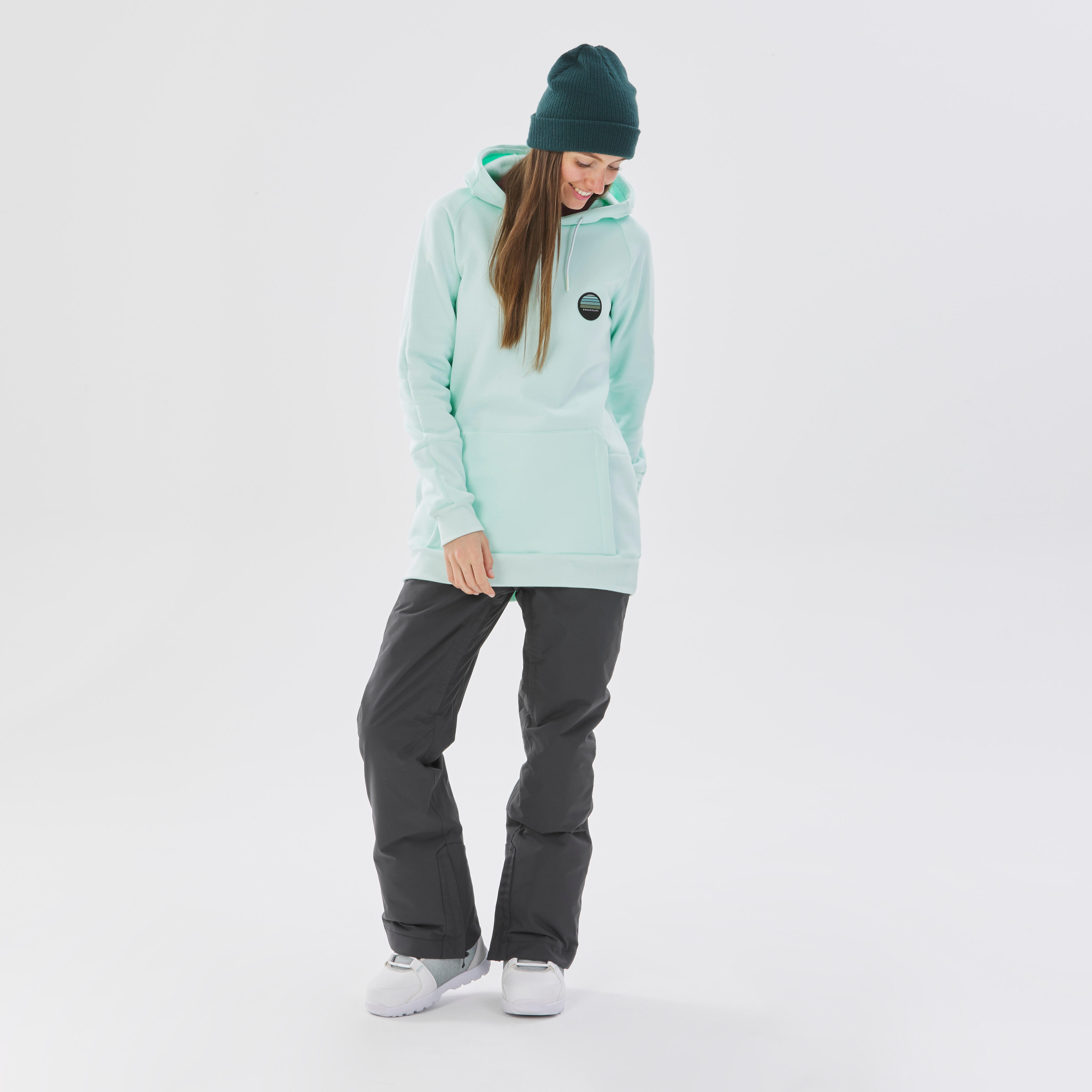 Women's ski and snowboard hoodie - 100 turquoise