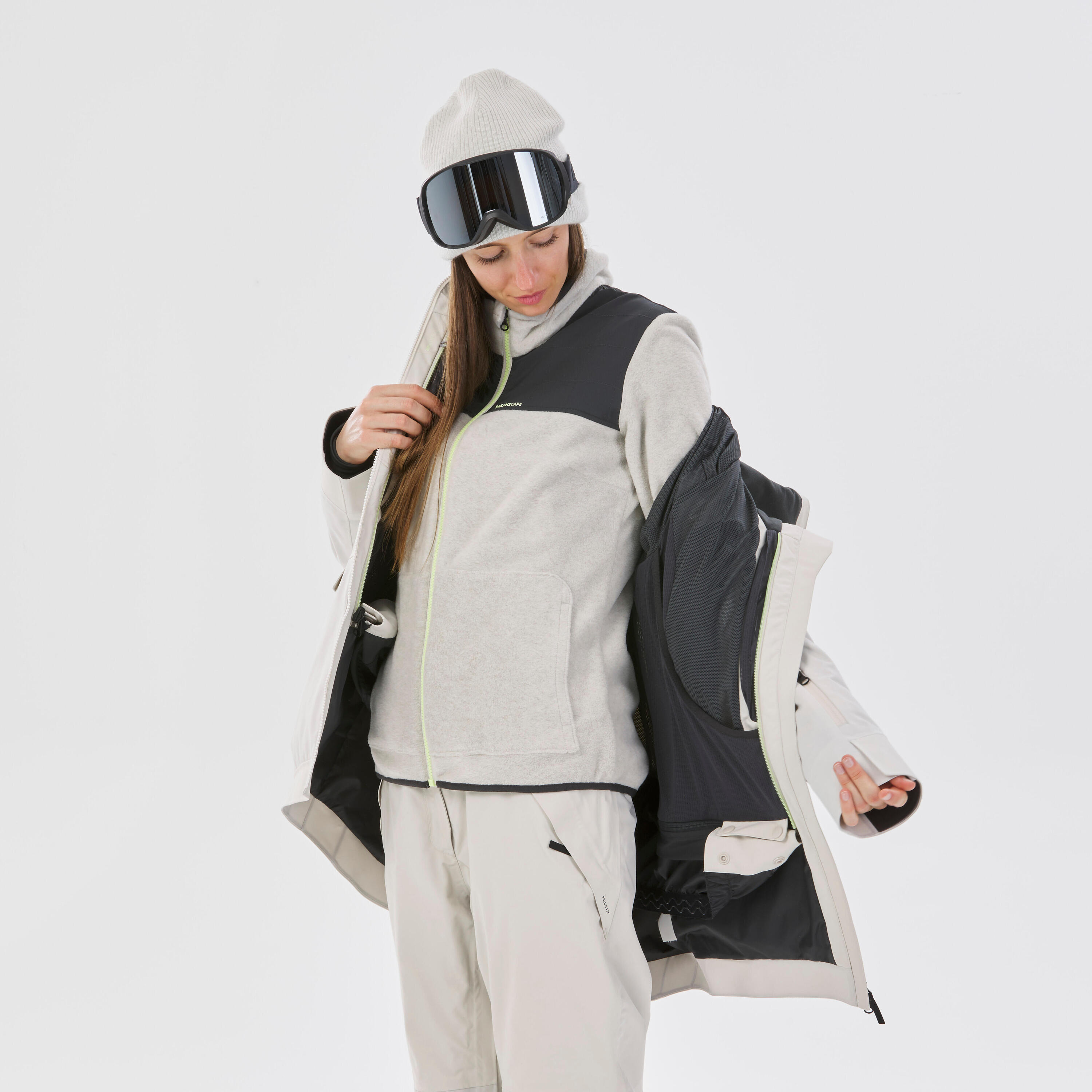 Women's 3-in-1 Durable Snowboard Jacket - SNB 900 - Beige 8/22