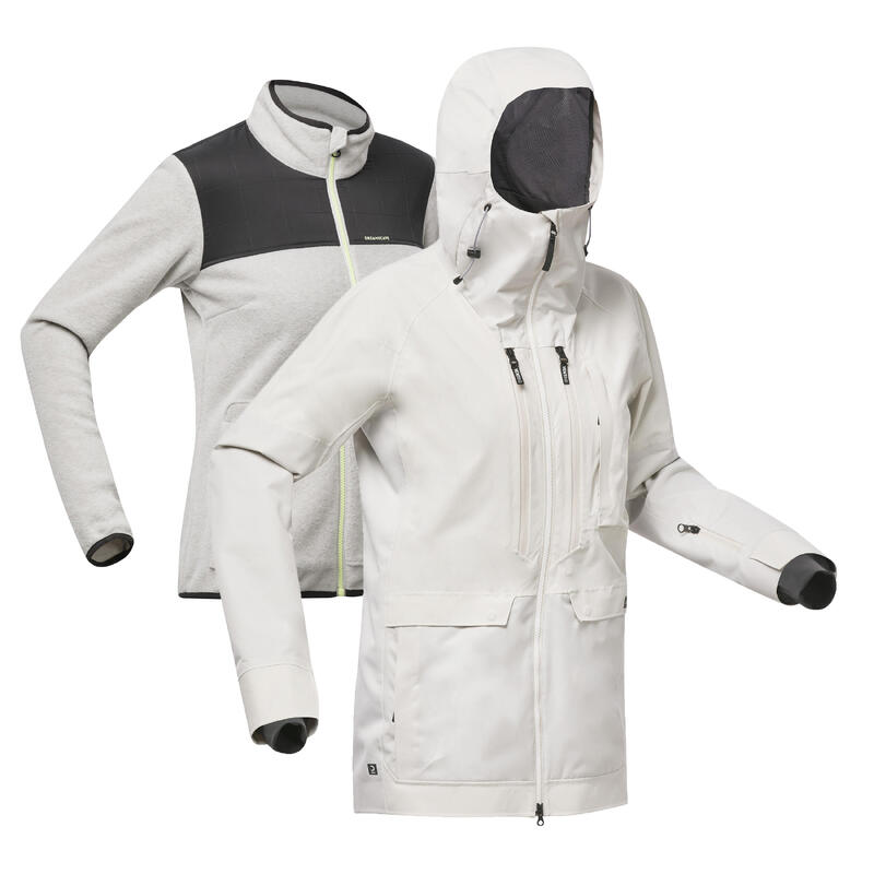 Veste snowboard femme résistante et 3 en 1 - SNB 900 Beige