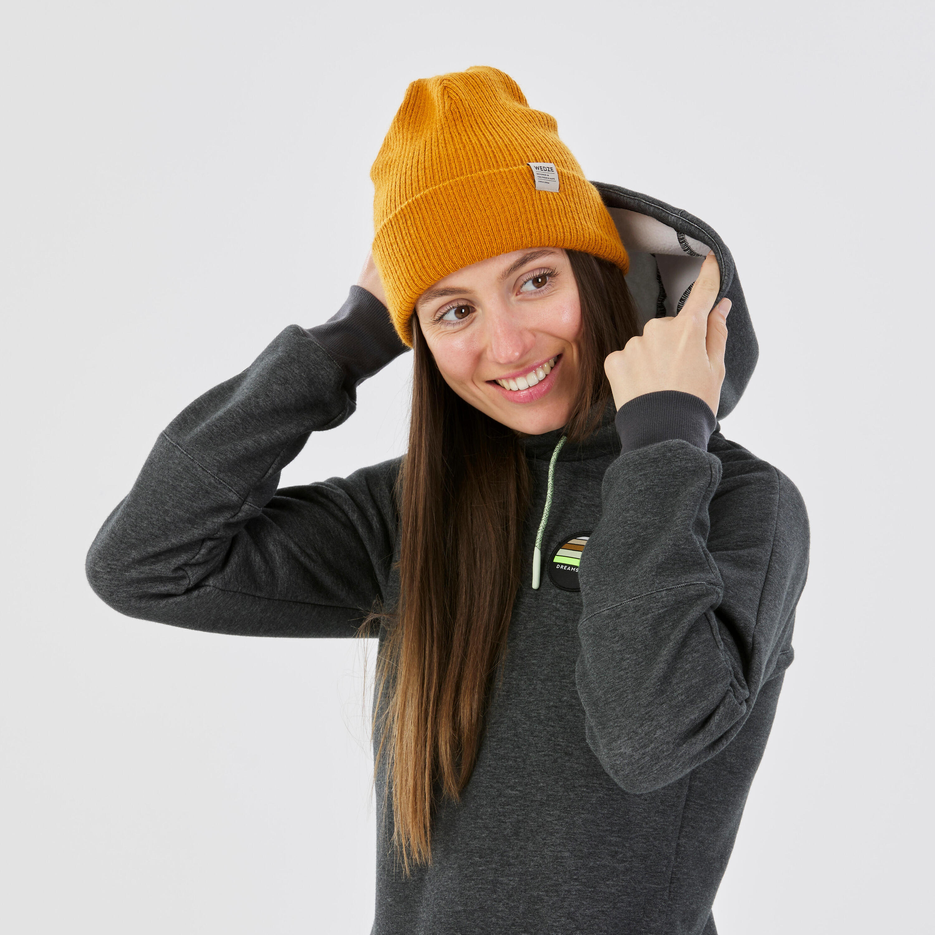 Sweat de snowboard à capuche demi zip chaud et confort femme, gris 4/12