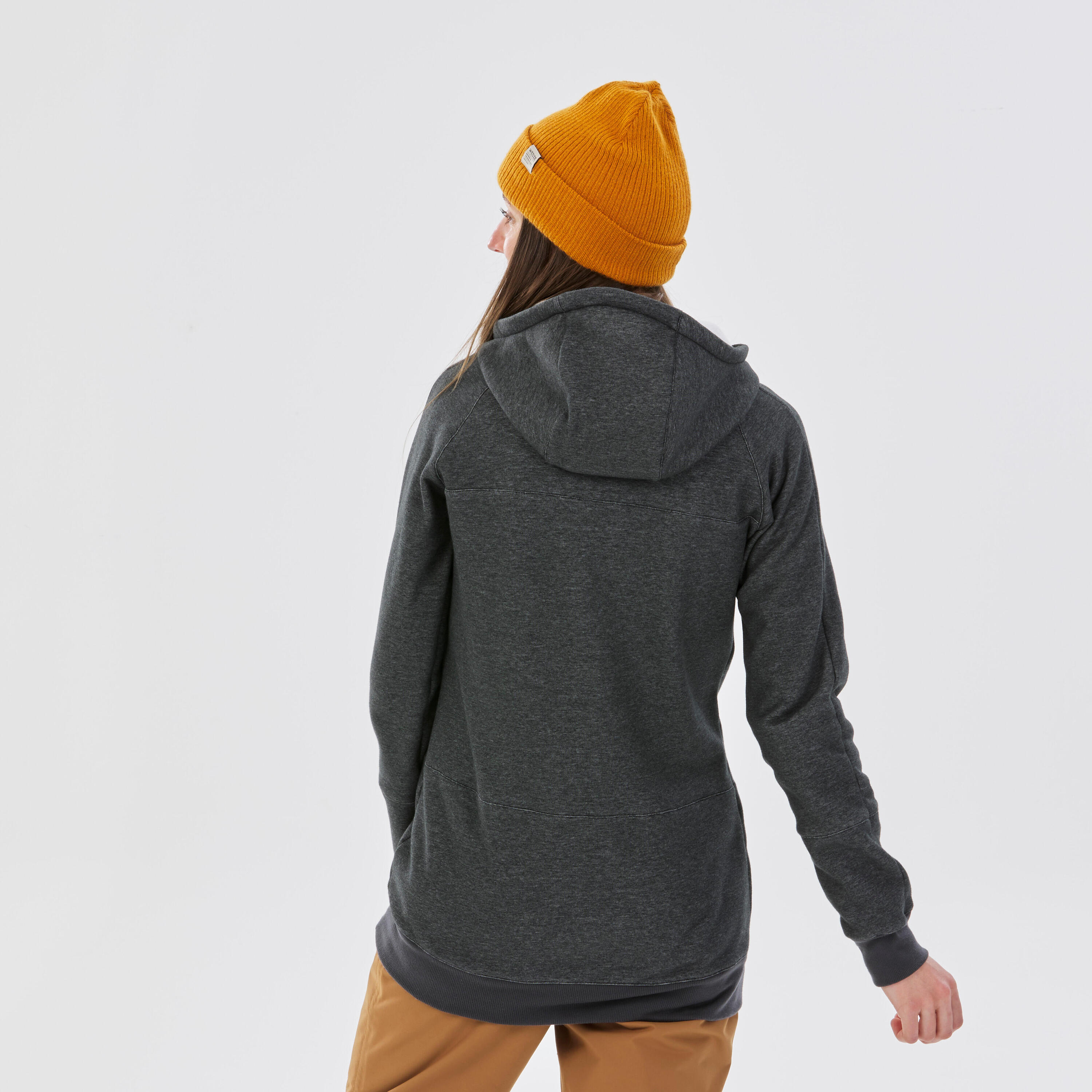 Sweat de snowboard à capuche demi zip chaud et confort femme, gris 2/12