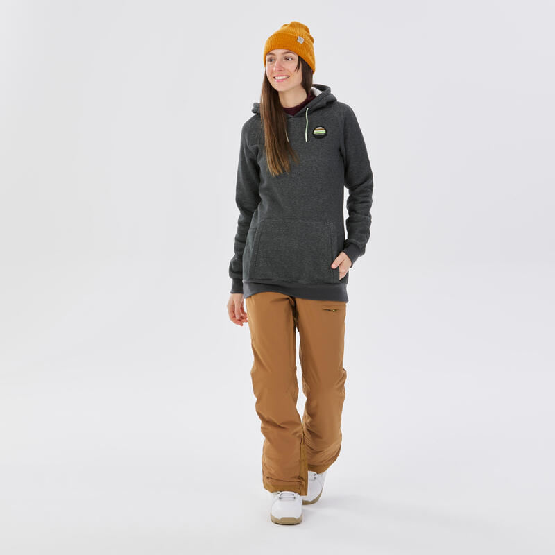 Sweat de snowboard à capuche 1/2 zip chaud et confort femme, gris