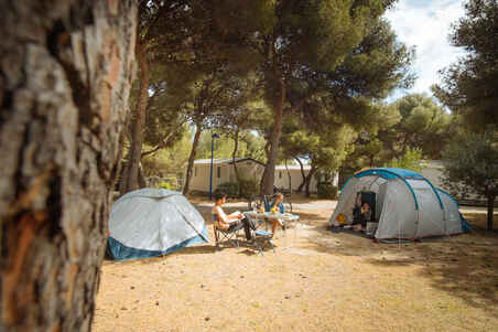 אוהל קמפינג משפחתי ל-‏4 אנשים עם מוטות דגם Arpenaz - אפור/כחול