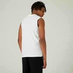 Men's Stretchy Fitness Tank Top 500 - White