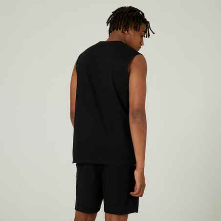 Ανδρική ελαστική αμάνικη μπλούζα για Fitness 500 - Μαύρο