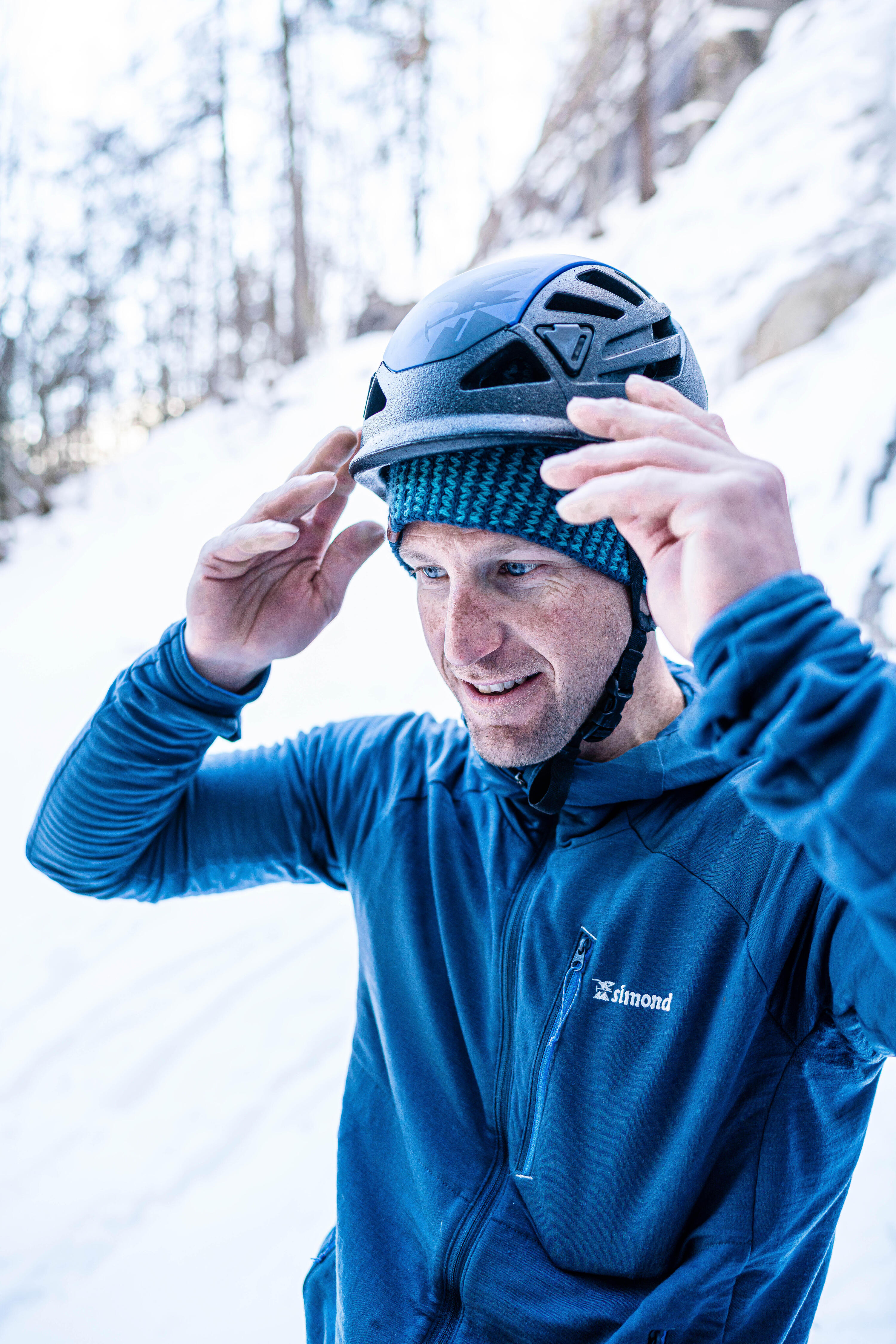 Pull technique à capuche en laine mérinos homme - alpinism bleu 10/14
