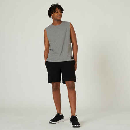 Men's Straight-Cut Crew Neck Stretchy Cotton Fitness Tank Top 500 Cosmeto - Mottled Grey