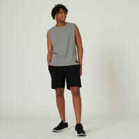 Men's Straight-Cut Crew Neck Stretchy Cotton Fitness Tank Top 500 Cosmeto - Mottled Grey