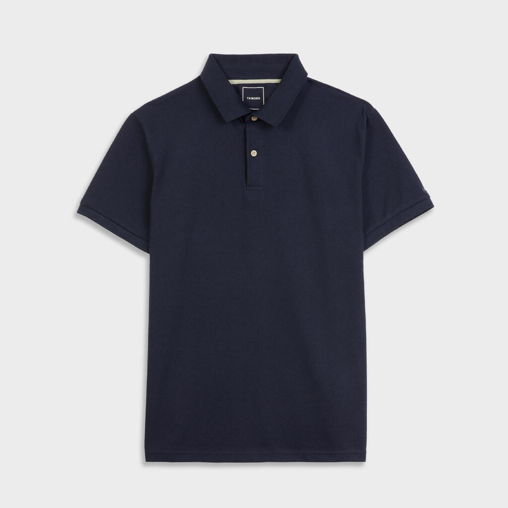 Polo marin homme manche courte Sailing 100 Blanc manche grise