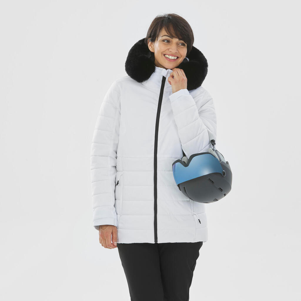 Women’s Mid-Length Warm Ski Jacket 100 - Navy Blue