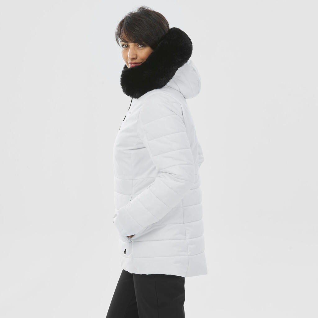 Veste de ski chaude mi-longue femme, 100 blanc