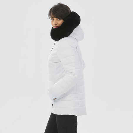Γυναικείο, ζεστό μπουφάν σκι μεσαίου μήκους 100 - Λευκό