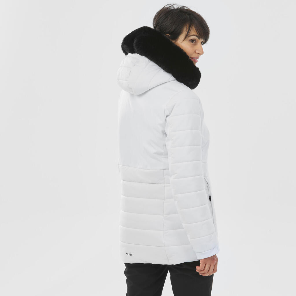 Veste de ski chaude mi-longue femme, 100 blanc
