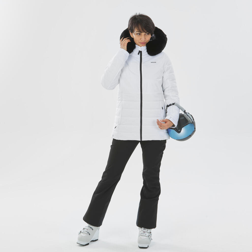 Veste de ski chaude mi-longue femme, 100 blanc