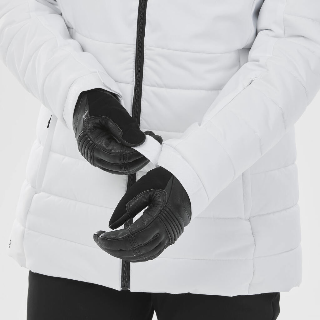Veste de ski chaude mi-longue femme, 100 blanc
